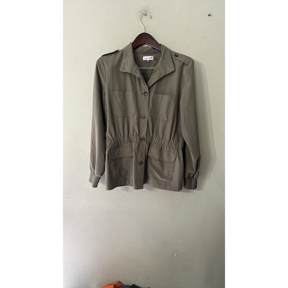 Calvin Klein Utility Jacket Shirt‎ Blouse Medium Green Elastic Waistband - Picture 3 of 8